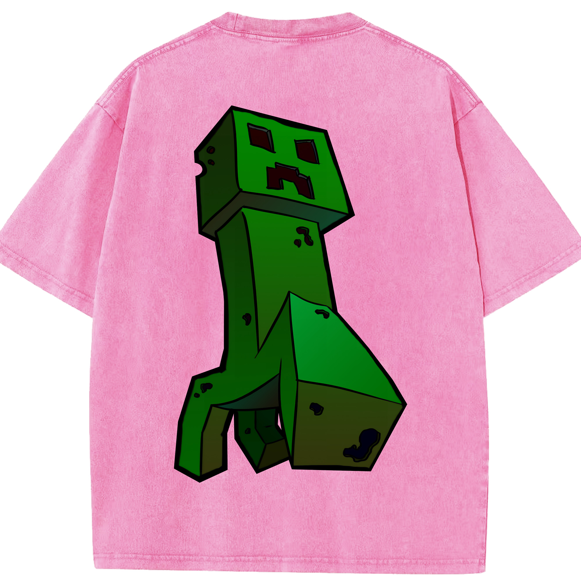 （画像用） マインクラフト ブロックの世界 Minecraft MC Block world 綿100% ヴィンテージ風 半袖Tシャツ（背面プリント）